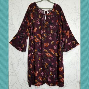 Harper Zoe Burgundy Floral Keyhole Midi Dress